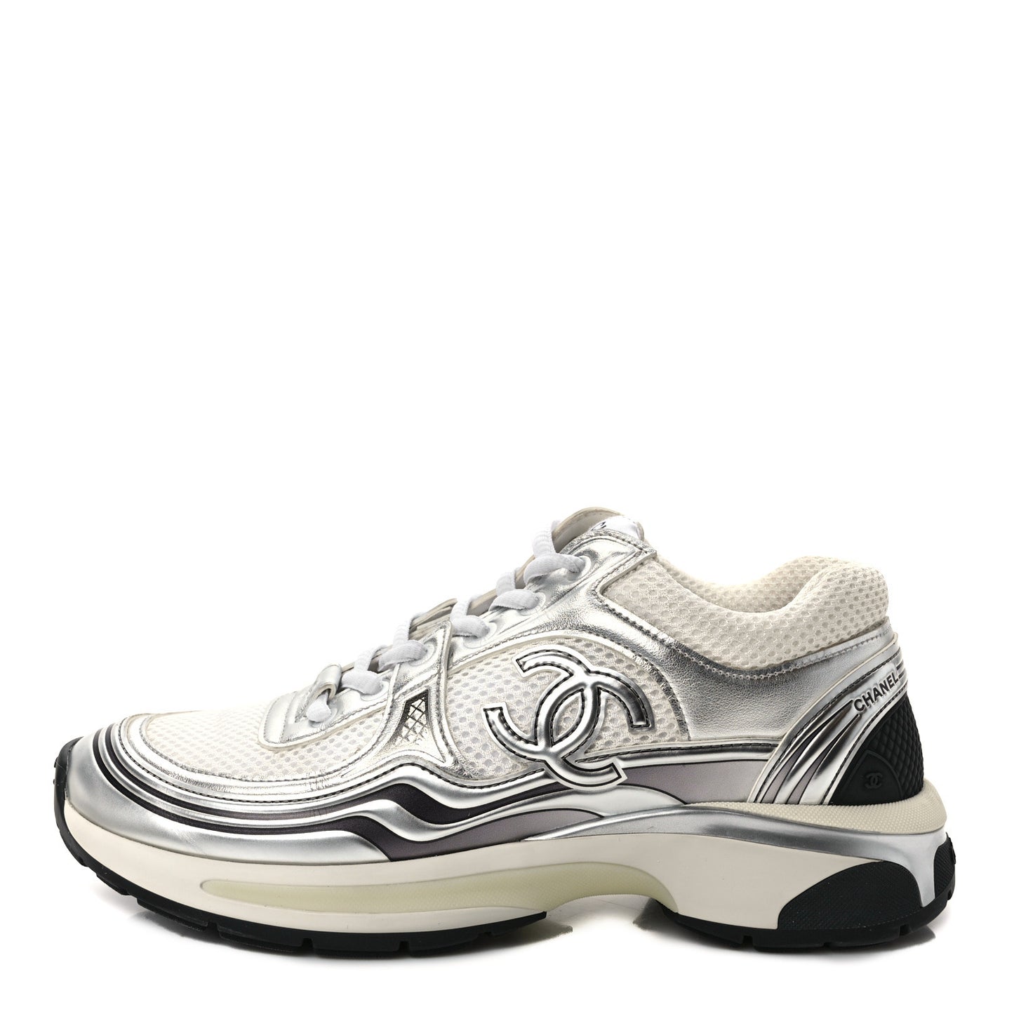 Fabric Laminated Calfskin Stretch CC Sneakers 38 White Silver
