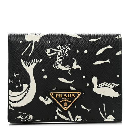 Prada Saffiano Mermaid Print Card Holder Black 1 of 5