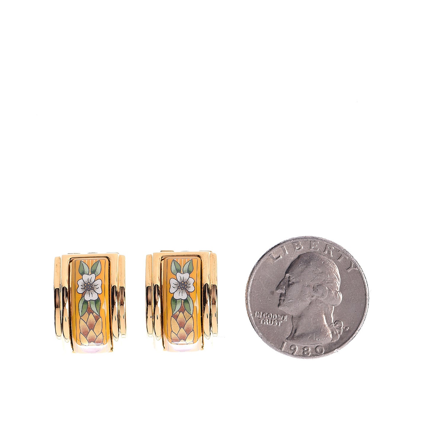 Printed Enamel Clip On Earrings Gold