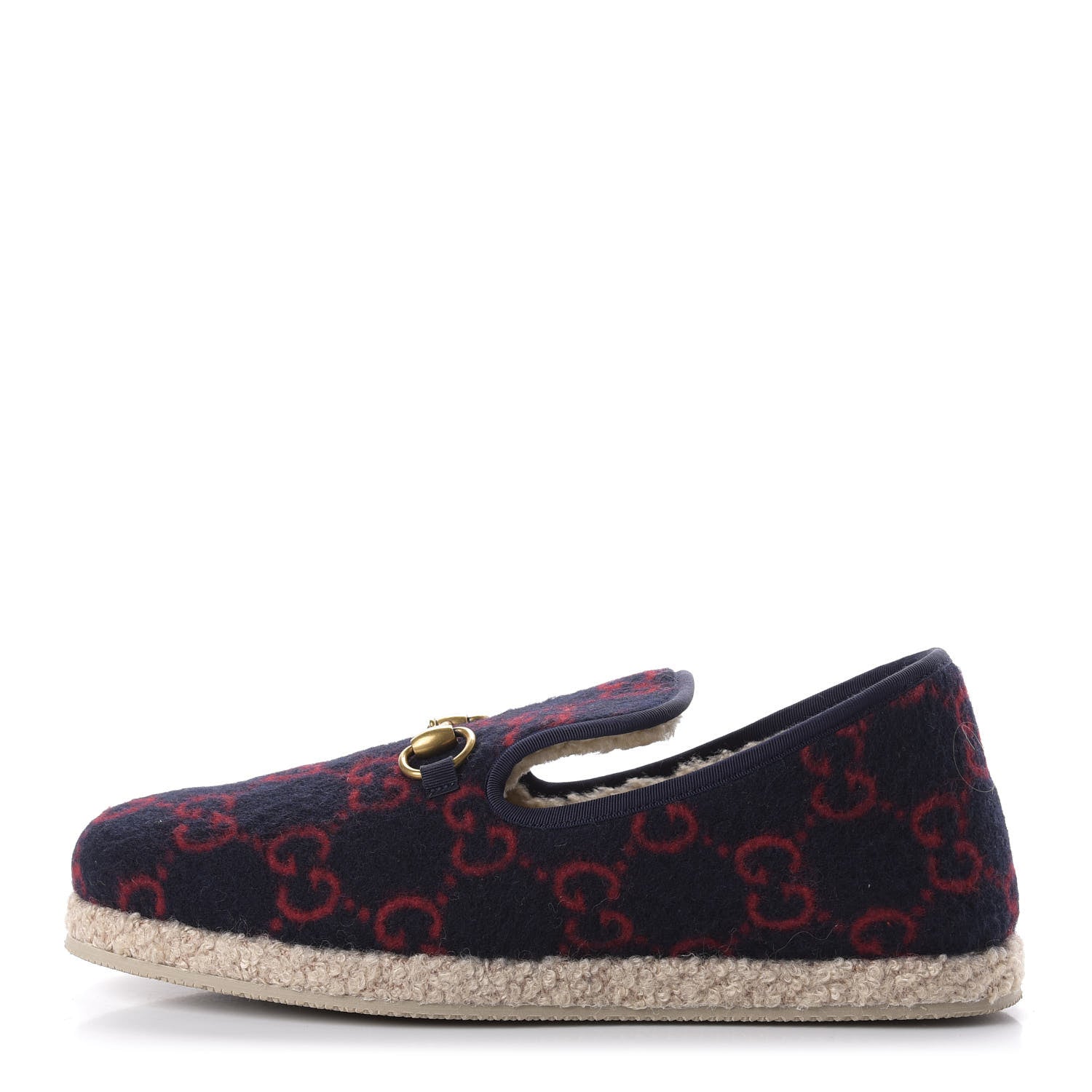 Gucci Covered Wool GG Monogram Womens Fria Horsebit Loafers 40.5 Blue Red Butterscotch 1 of 8