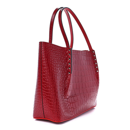 Christian Louboutin Crocodile Embossed Calfskin Spiked Small Cabarock Shopper Tote Red 4 of 12