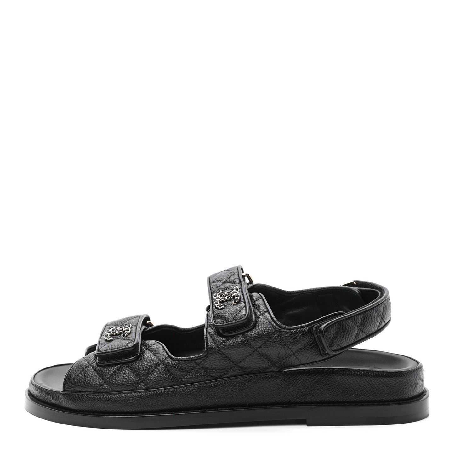 Grained Calfskin Velcro Dad Sandals 38.5 Black