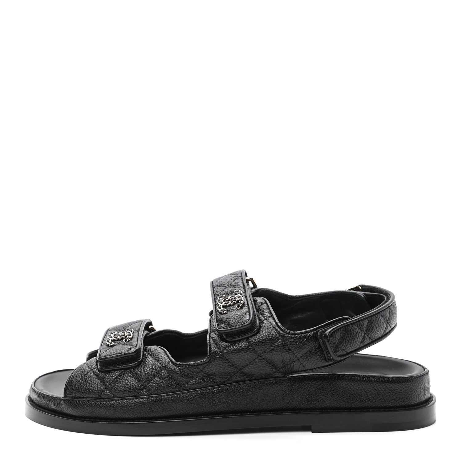 Chanel Grained Calfskin Velcro Dad Sandals 38.5 Black 1 of 8
