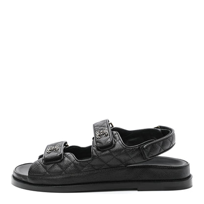 Chanel Grained Calfskin Velcro Dad Sandals 38.5 Black 1 of 8
