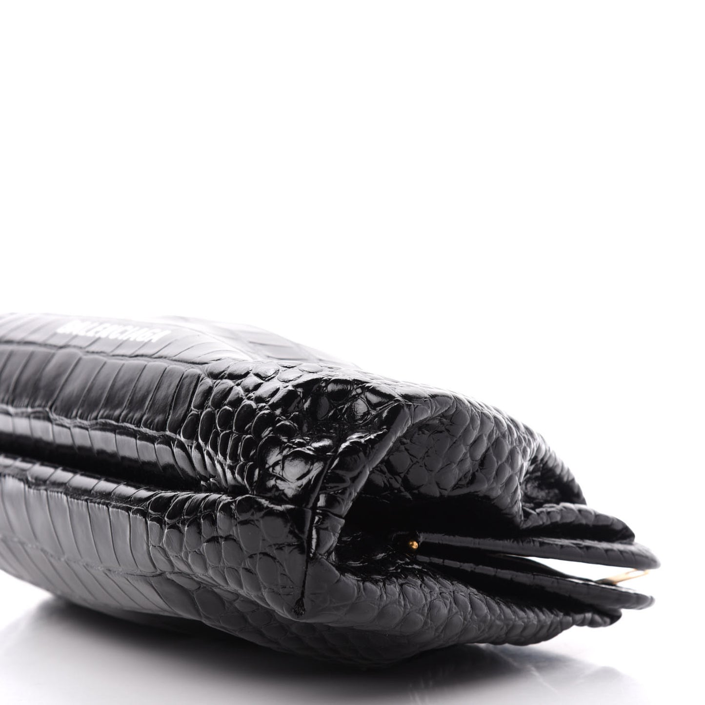 Shiny Supple Calfskin Logo Crocodile Embossed Cloud Crossbody Bag Black White