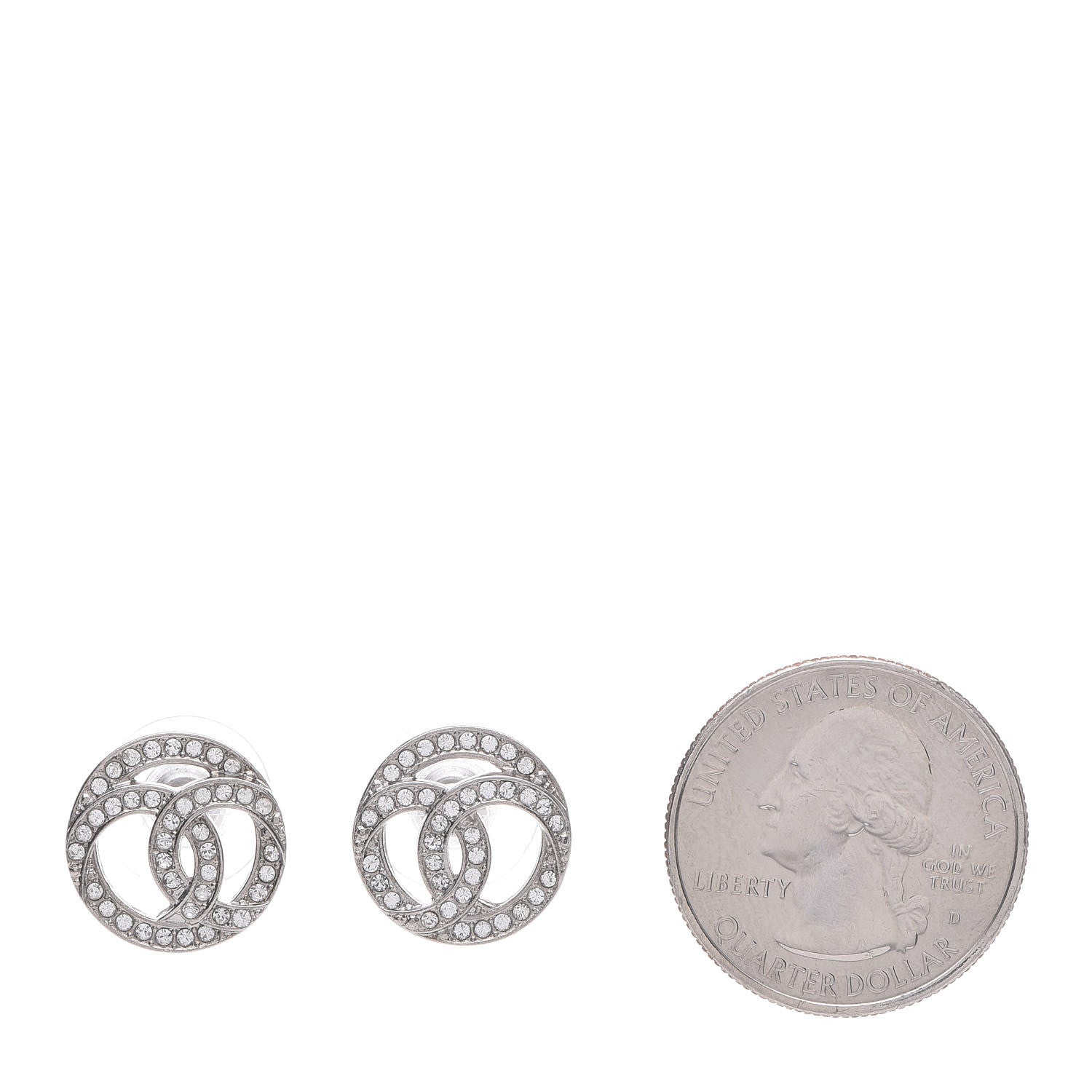 Chanel Crystal CC Round Earrings Silver 2 of 5