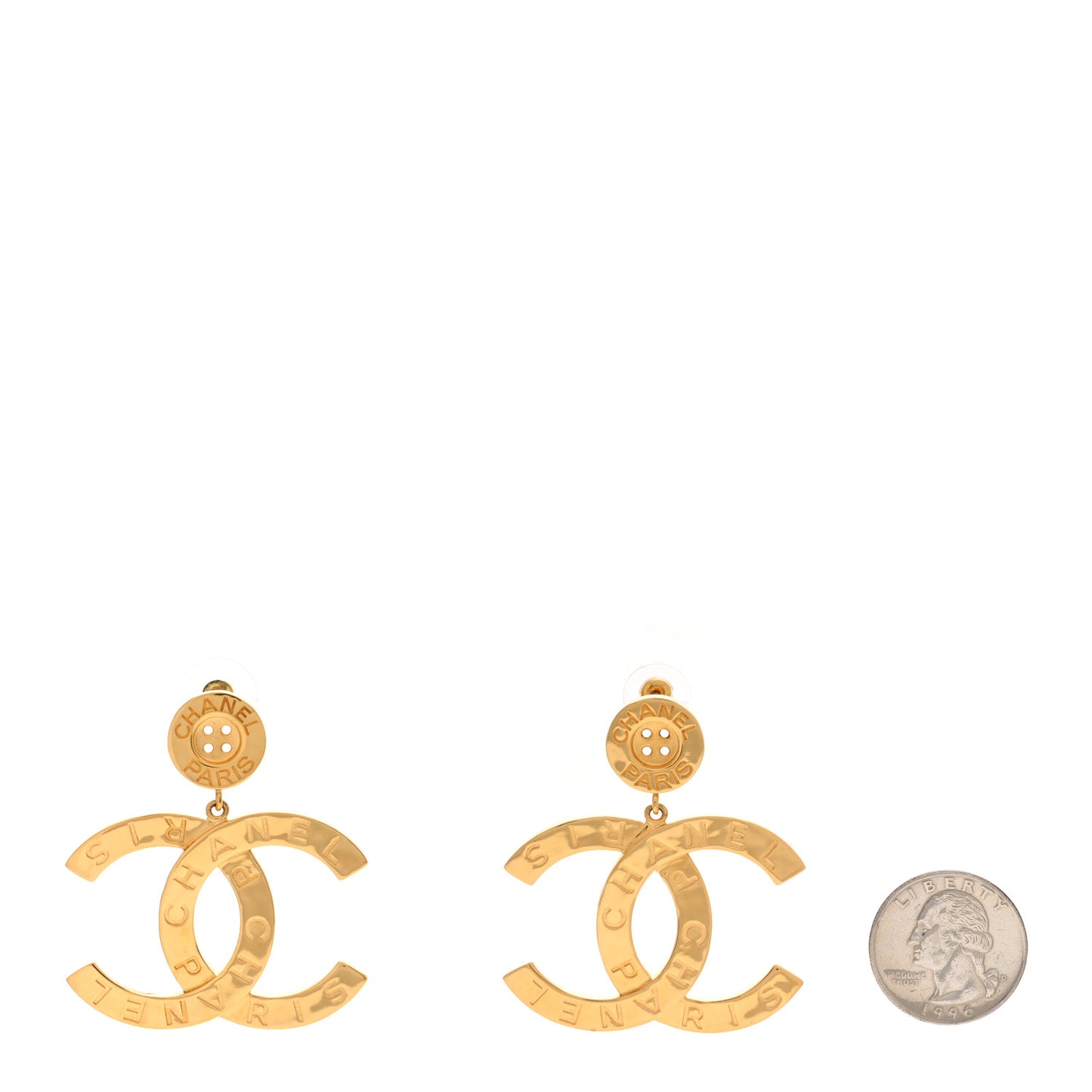 Metal Large Paris Button Earrings Gold