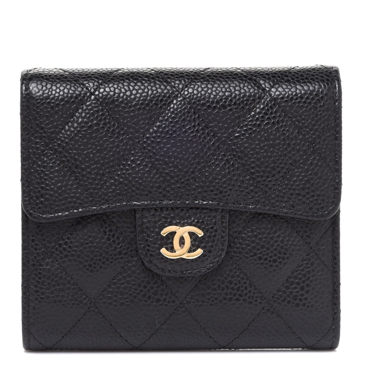 Caviar Quilted Compact Flap Wallet Black
