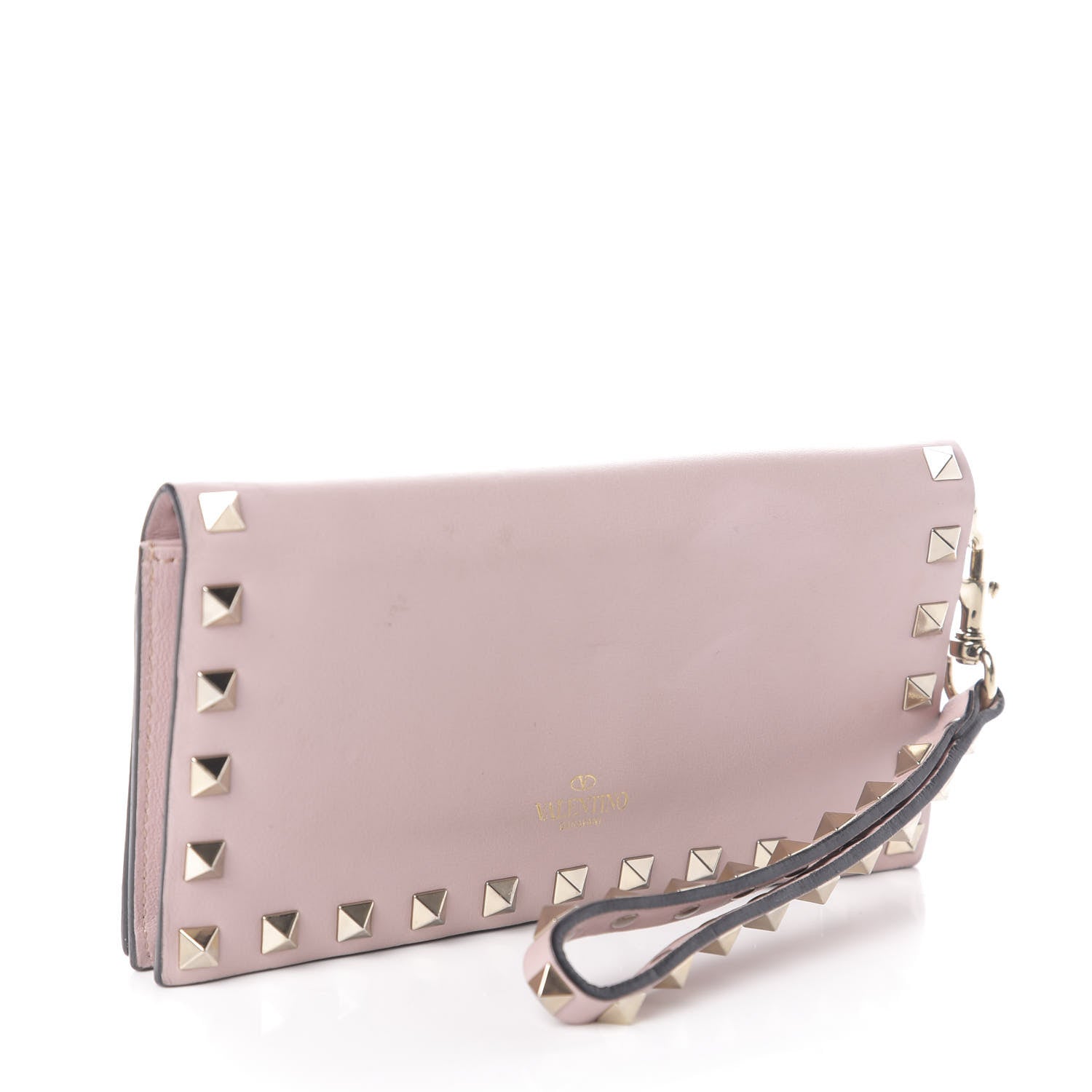 Valentino Garavani Calfskin Rockstud Wristlet Wallet Water Rose 3 of 6