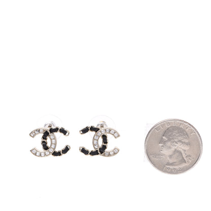 Chanel Crystal Baguette Lambskin Chain CC Vintage Allure Stud Earrings Black Gold 2 of 5