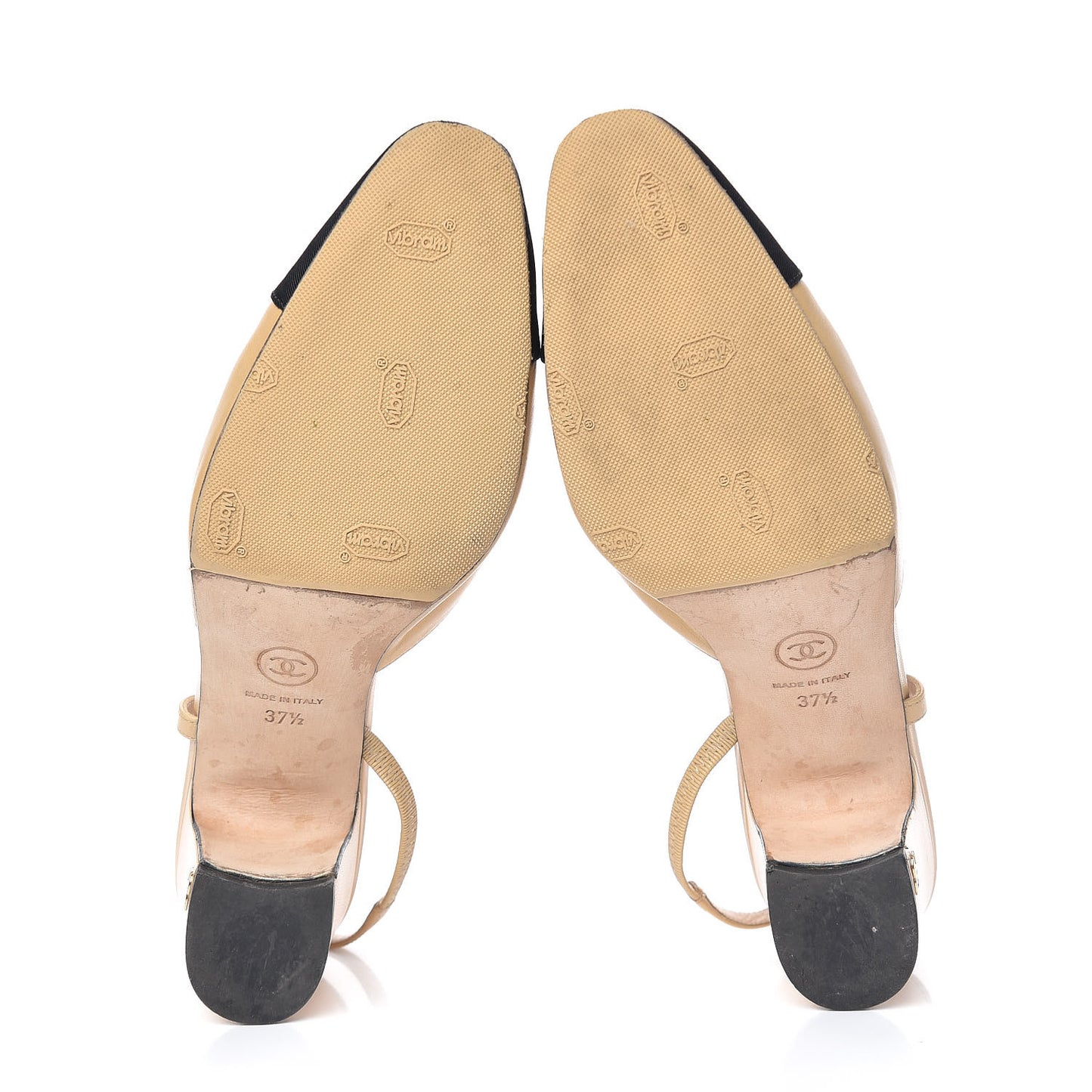 Goatskin Grosgrain Cap Toe CC Slingback Pumps 37.5 Beige Black