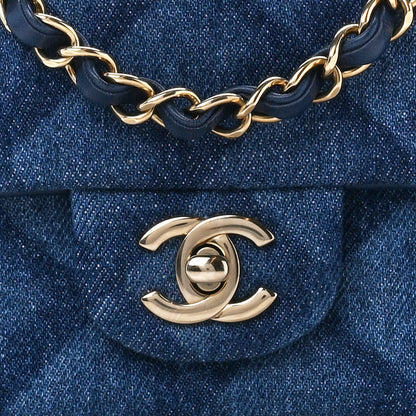 Chanel Printed Denim Quilted Mini Rectangular Flap Dark Blue 9 of 12