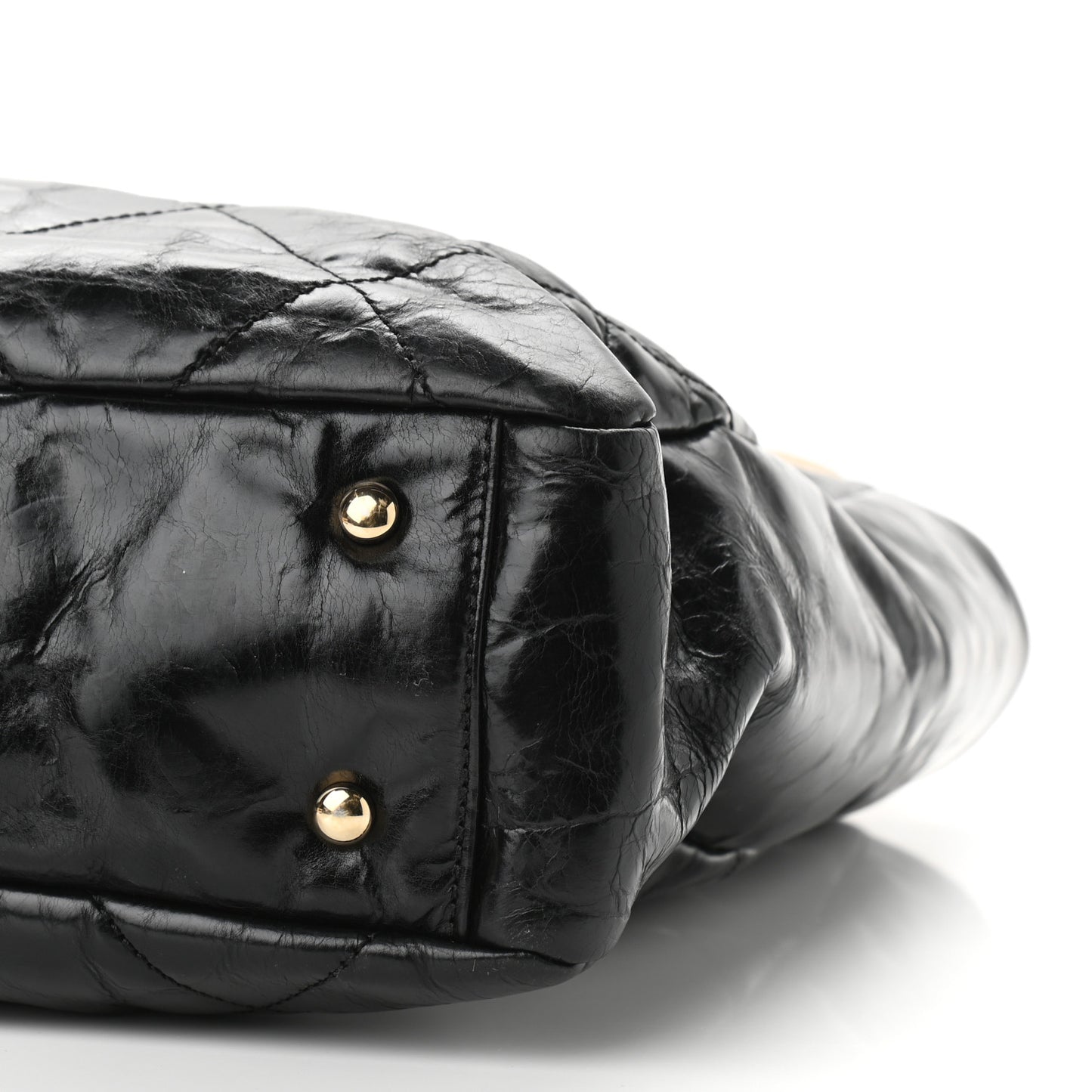 Glazed Calfskin Lambskin Portobello Tote Black Beige