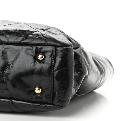 Chanel Glazed Calfskin Lambskin Portobello Tote Black Beige 5 of 14