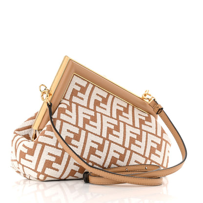 Fendi Raffia Chenille Shiny Nappa FF 1974 Small Fendi First Natural White Miele Scuro 3 of 12