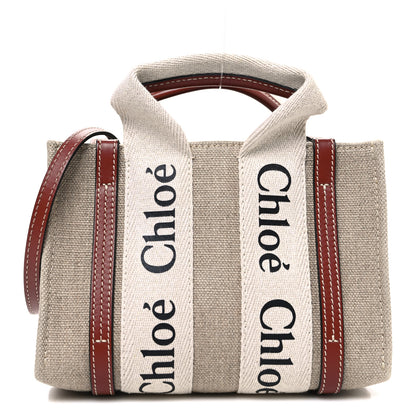 Chloe Linen Calfskin Mini Woody Ribbon Tote White Brown 1 of 10