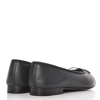 Chanel Calfskin Metallic Goatskin CC Cap Toe Ballerina Flats 39 Black Silver 4 of 11