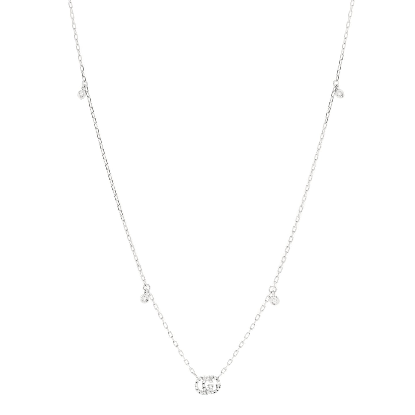 18K White Gold Diamond Running GG Pendant Necklace