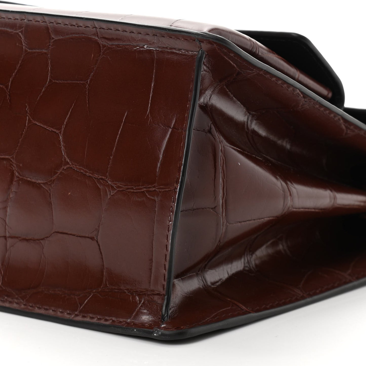 Calfskin Crocodile Embossed Uptown Shoulder Bag Brown