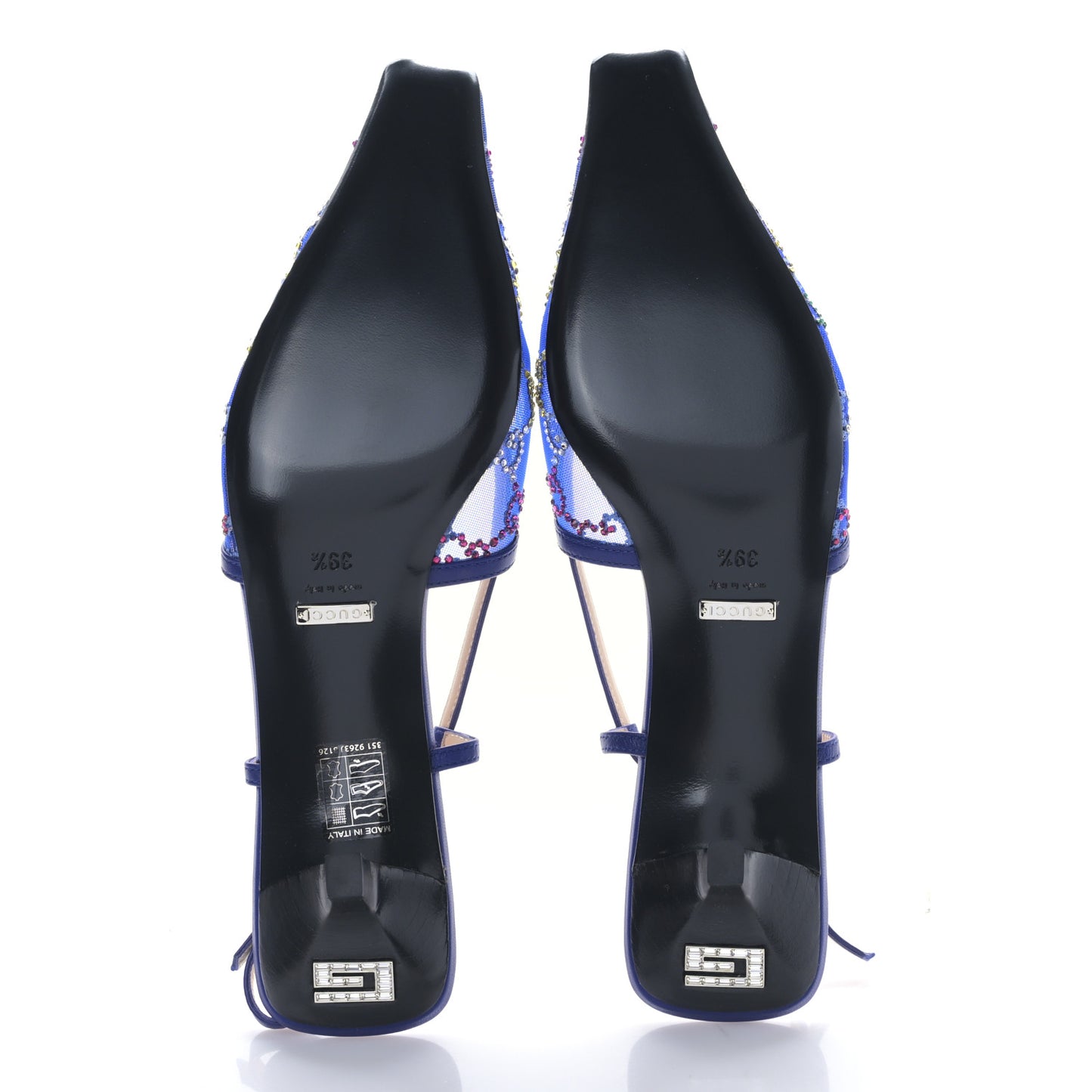 Tela Retino Nappa Charlotte Crystal GG Monogram Square G 35mm Slingback Pumps 39.5 Splash Net Blue Witch