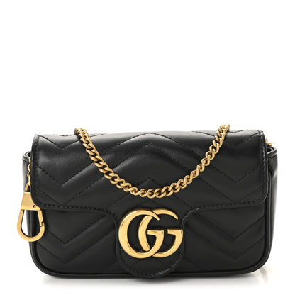 Gucci Calfskin Matelasse Super Mini GG Marmont Shoulder Bag Black 1 of 10