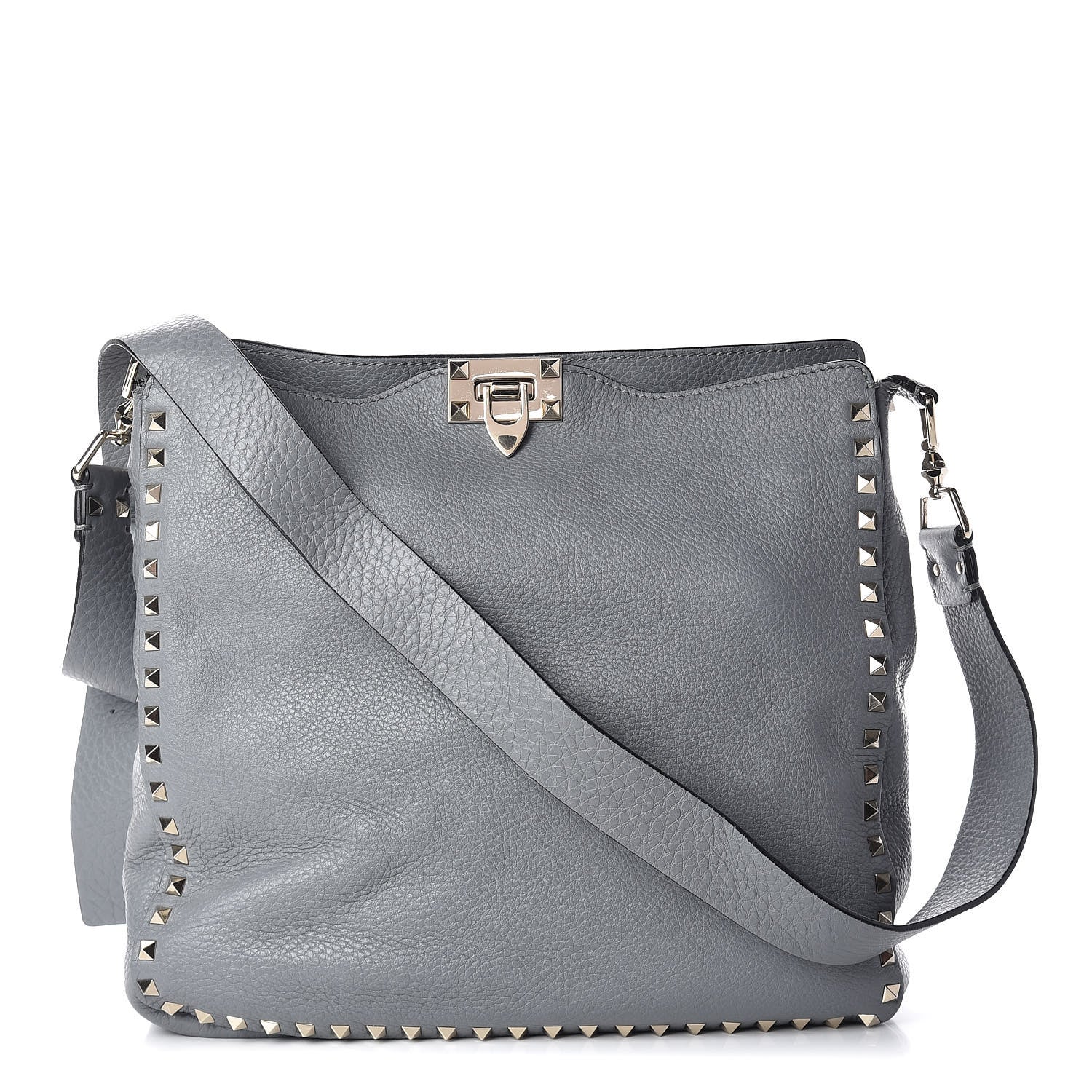 Valentino Garavani Pebbled Calfskin Large Rockstud Flip-Lock Messenger Bag Light Stone 1 of 15