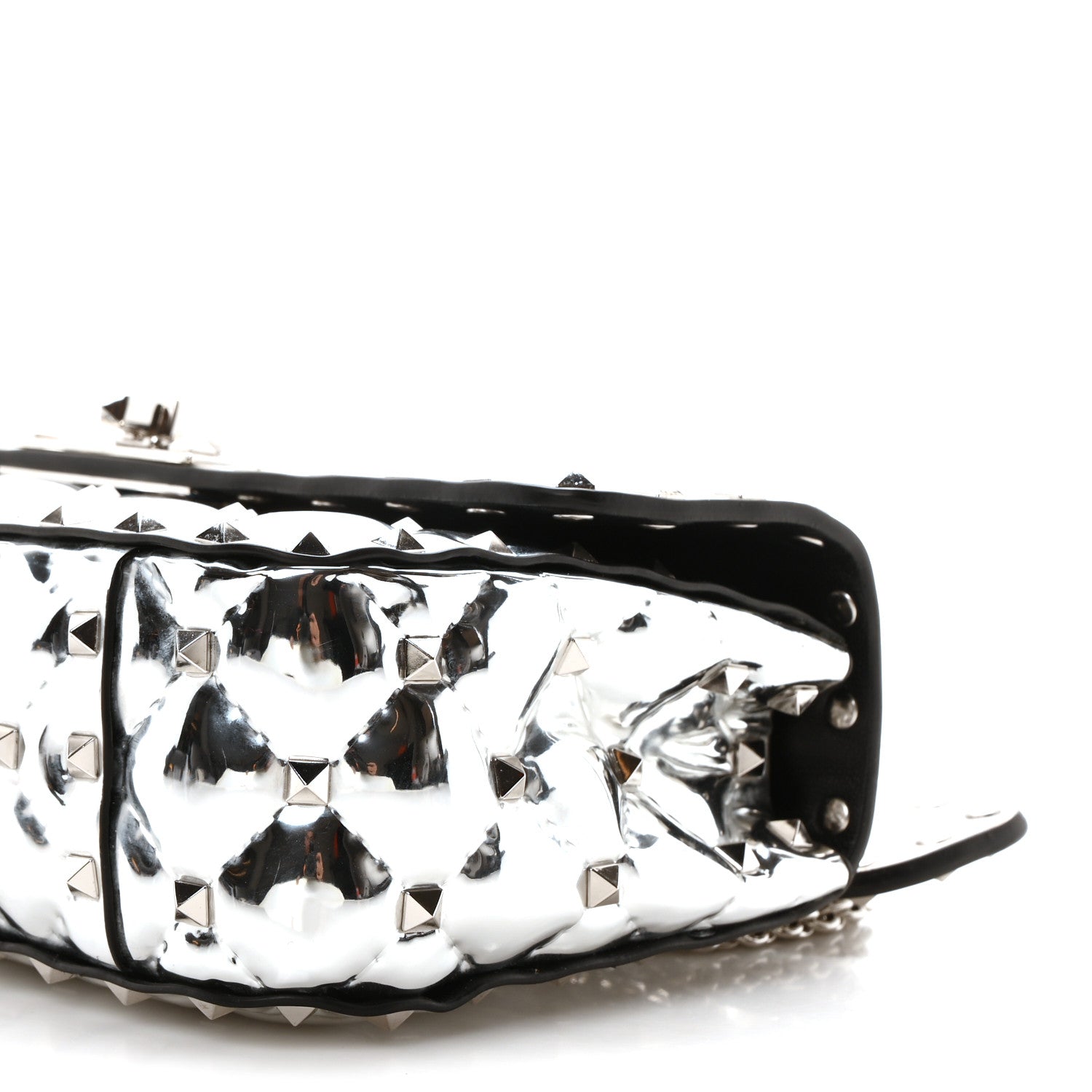 Valentino Garavani Metallic Patent Quilted Small Rockstud Spike Shoulder Bag Silver 9 of 9