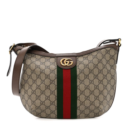 Gucci GG Supreme Monogram Textured Dollar Calfskin Web Small Ophidia Half Moon Hobo Beige Ebony New Acero 1 of 11
