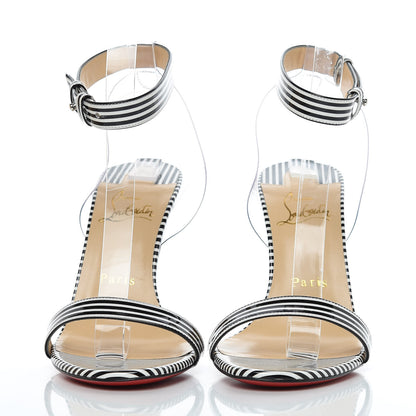 Christian Louboutin Patent PVC Striped Illusion Jonatina 100 Sandals 37.5 Black White 3 of 9