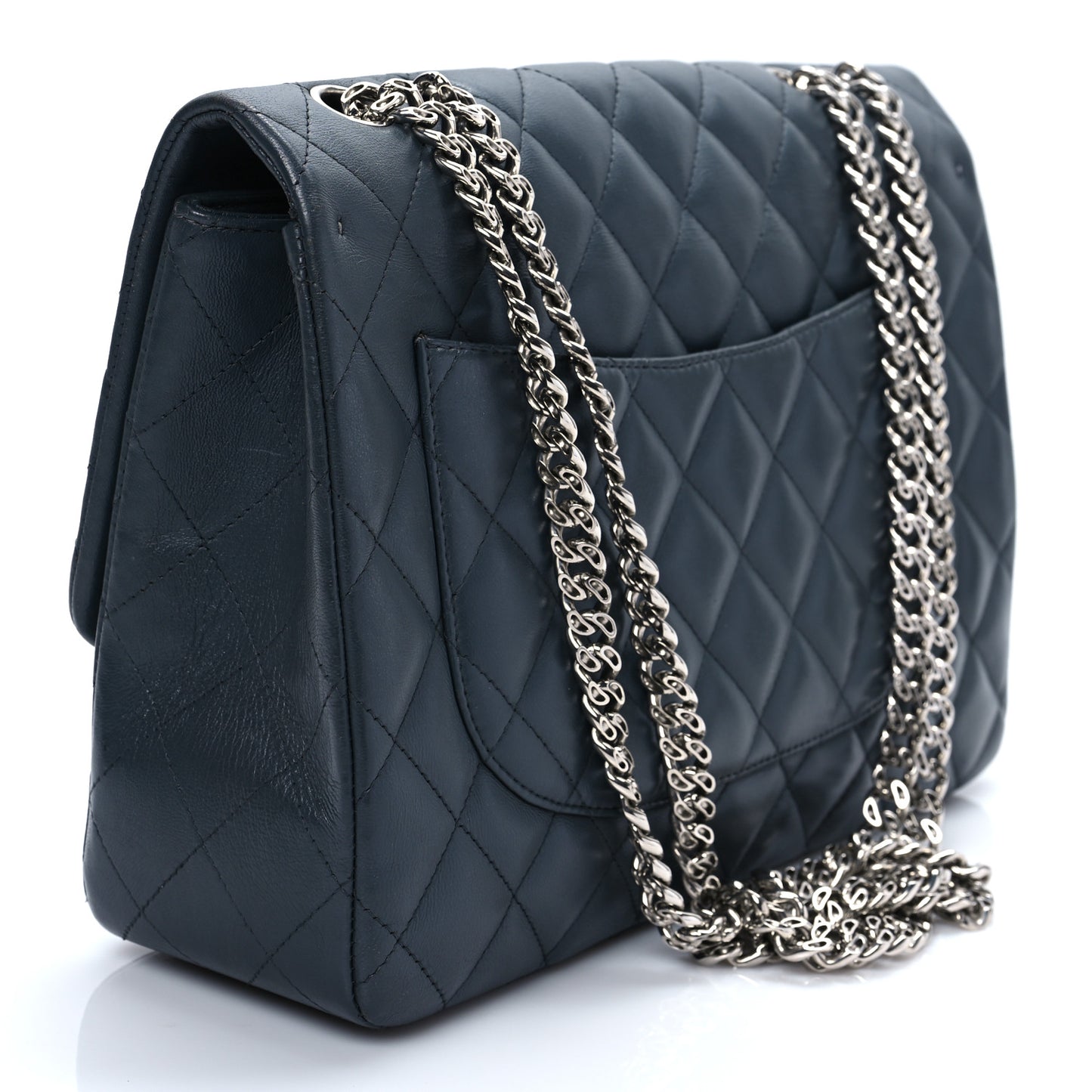 Lambskin Quilted Jumbo Single Flap Bijoux Chain Dark Grey