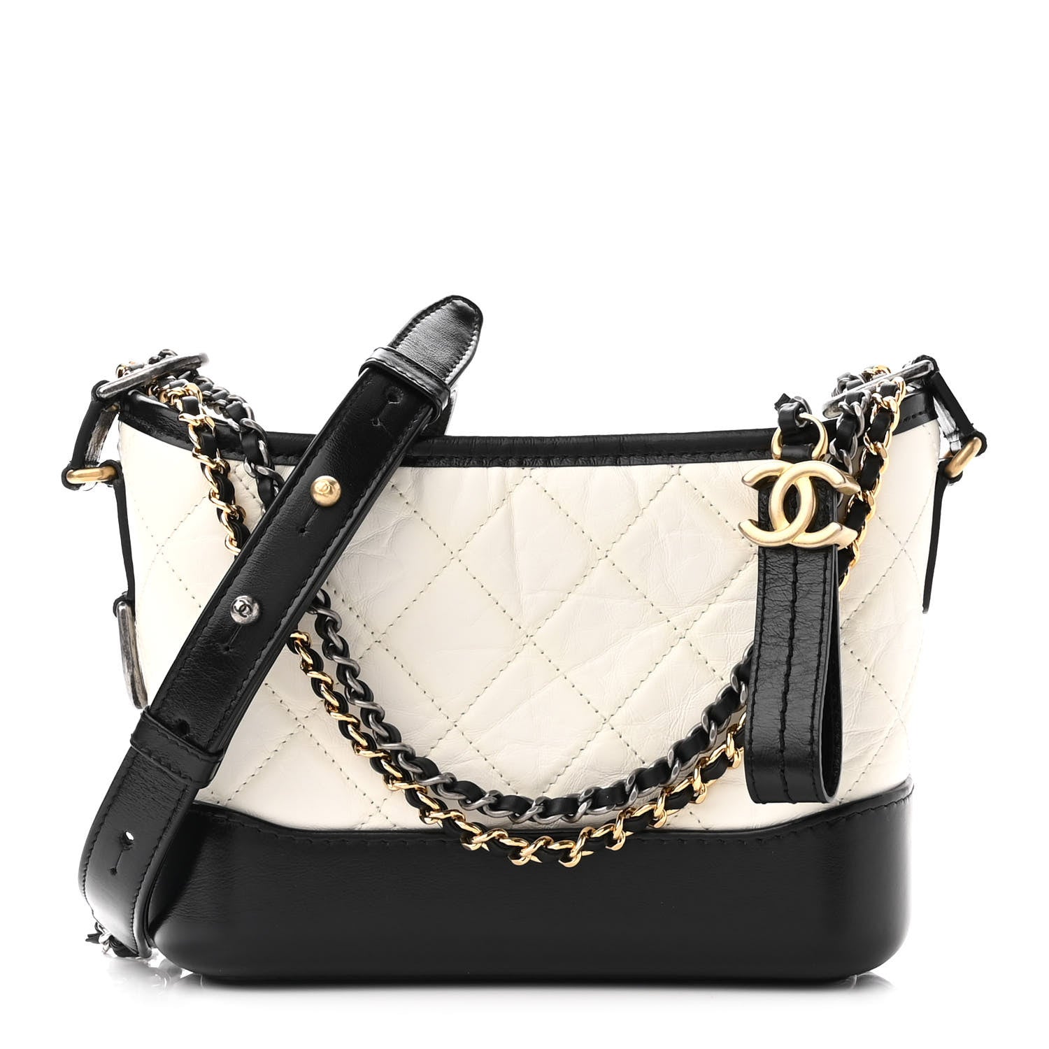 Chanel Aged Calfskin Quilted Small Gabrielle Hobo Black White 1 of 11