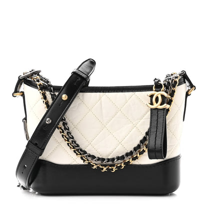 Chanel Aged Calfskin Quilted Small Gabrielle Hobo Black White 1 of 11