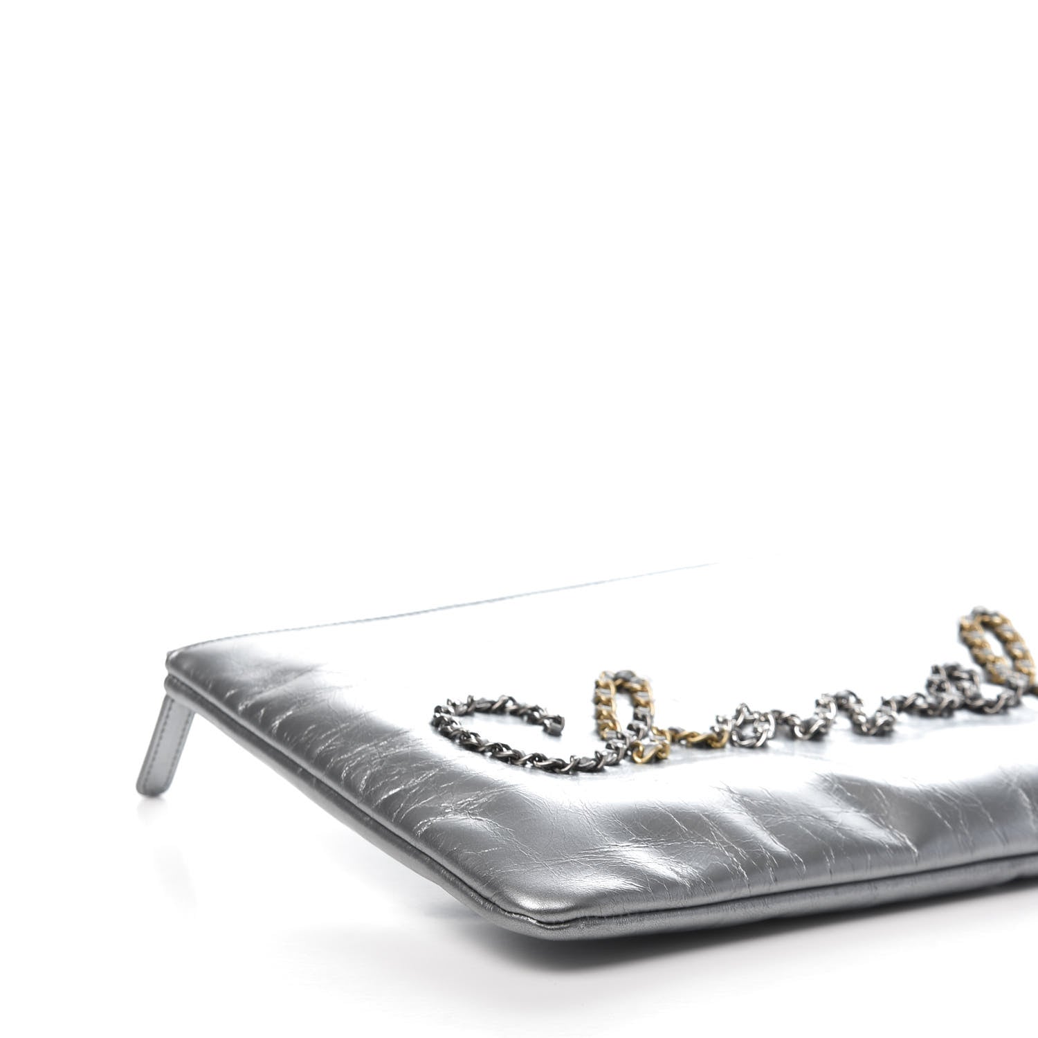 Chanel Metallic Crumpled Calfskin Chain 20s Signature Pouch Silver 6 of 10