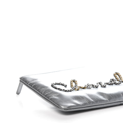 Chanel Metallic Crumpled Calfskin Chain 20s Signature Pouch Silver 6 of 10
