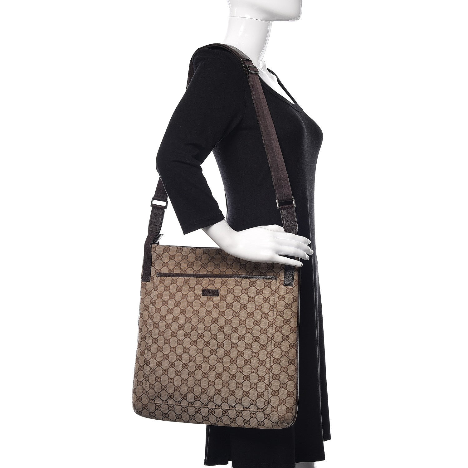 Gucci Monogram Large Flat Messenger Bag Dark Brown 2 of 13