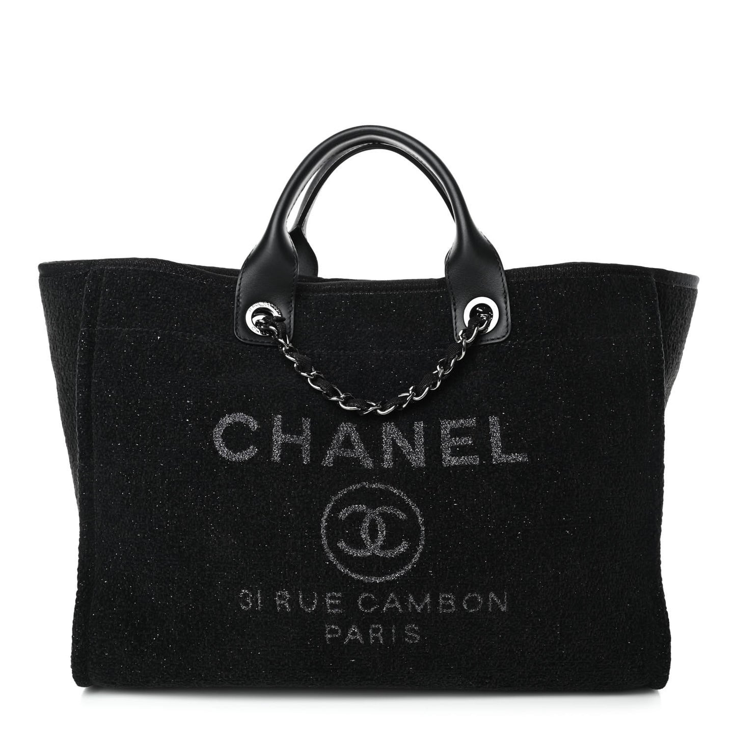 Lurex Boucle Medium Deauville Tote Black