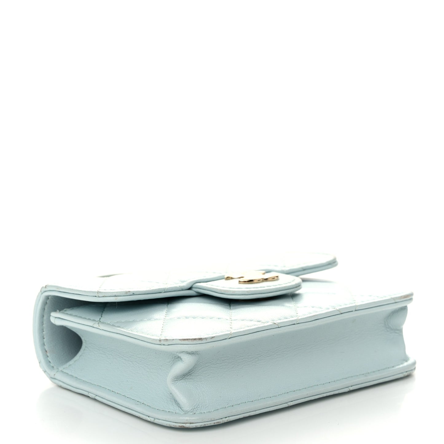 Lambskin Quilted Top Handle Flap Coin Purse With Chain Light Blue
