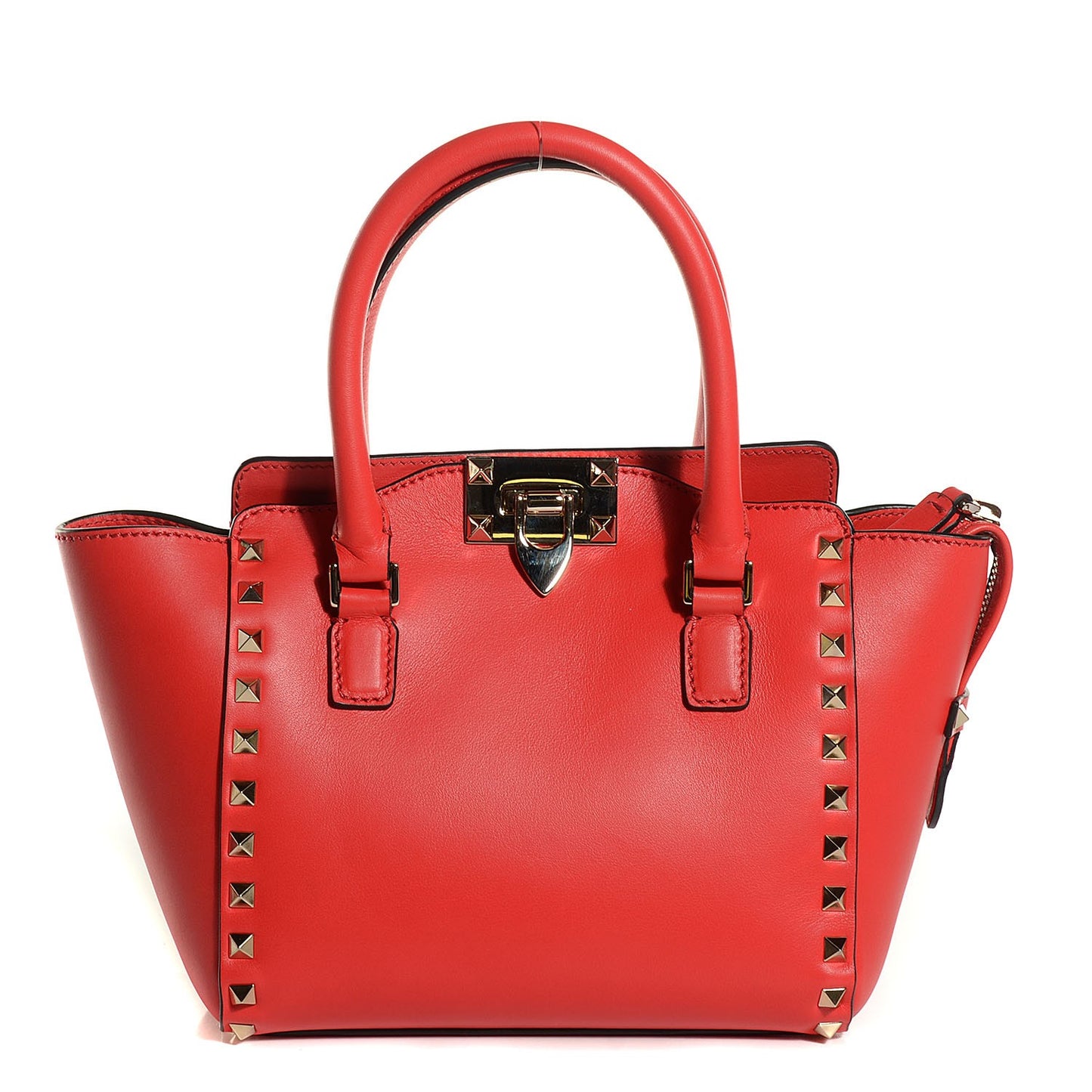 Vitello Mini Rockstud Double Handle Tote Deep Orange