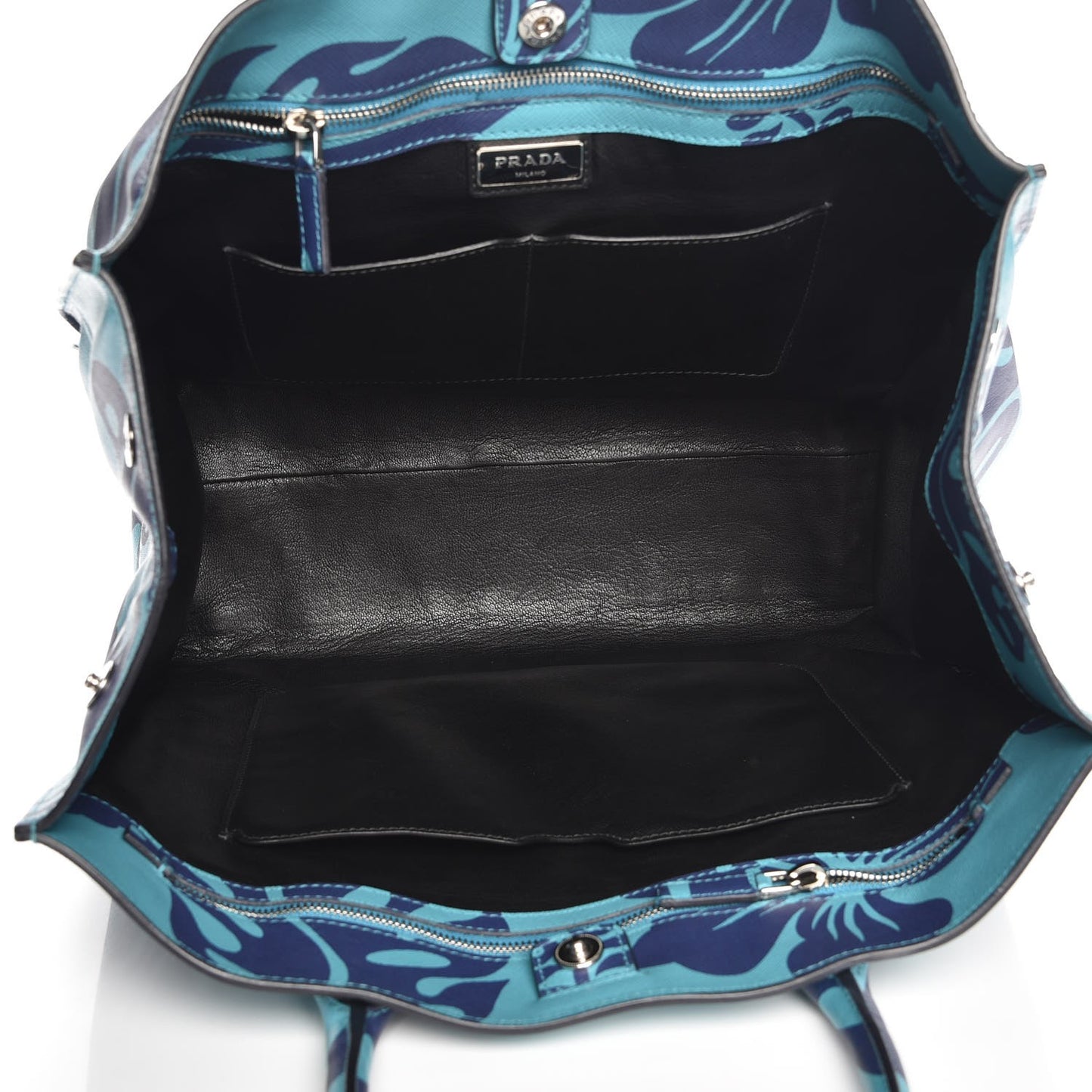 Saffiano Hibiscus Print Tote Turchese Baltico