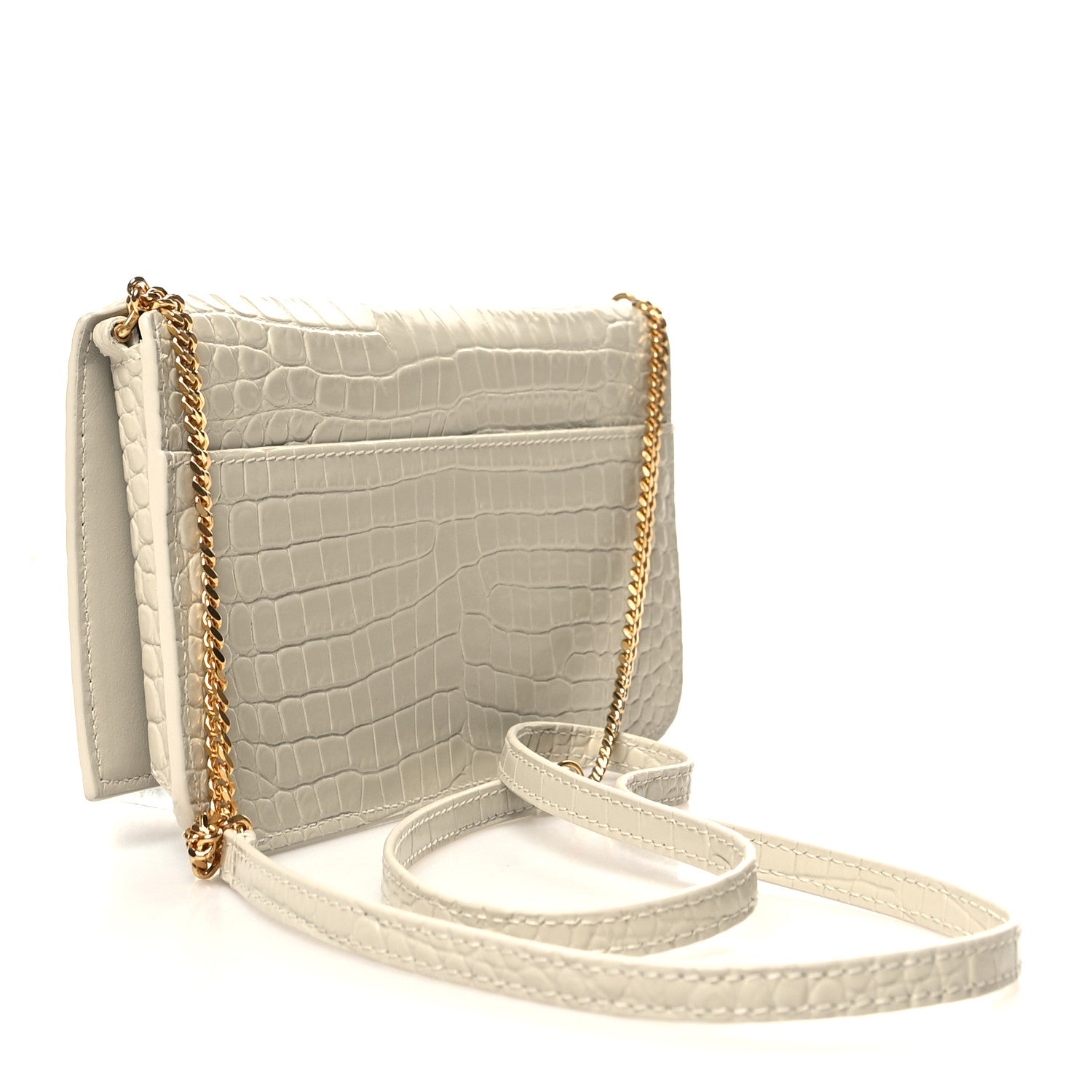 Saint Laurent Crocodile Embossed Monogram Phone Holder Crossbody Blanc Vintage 3 of 10