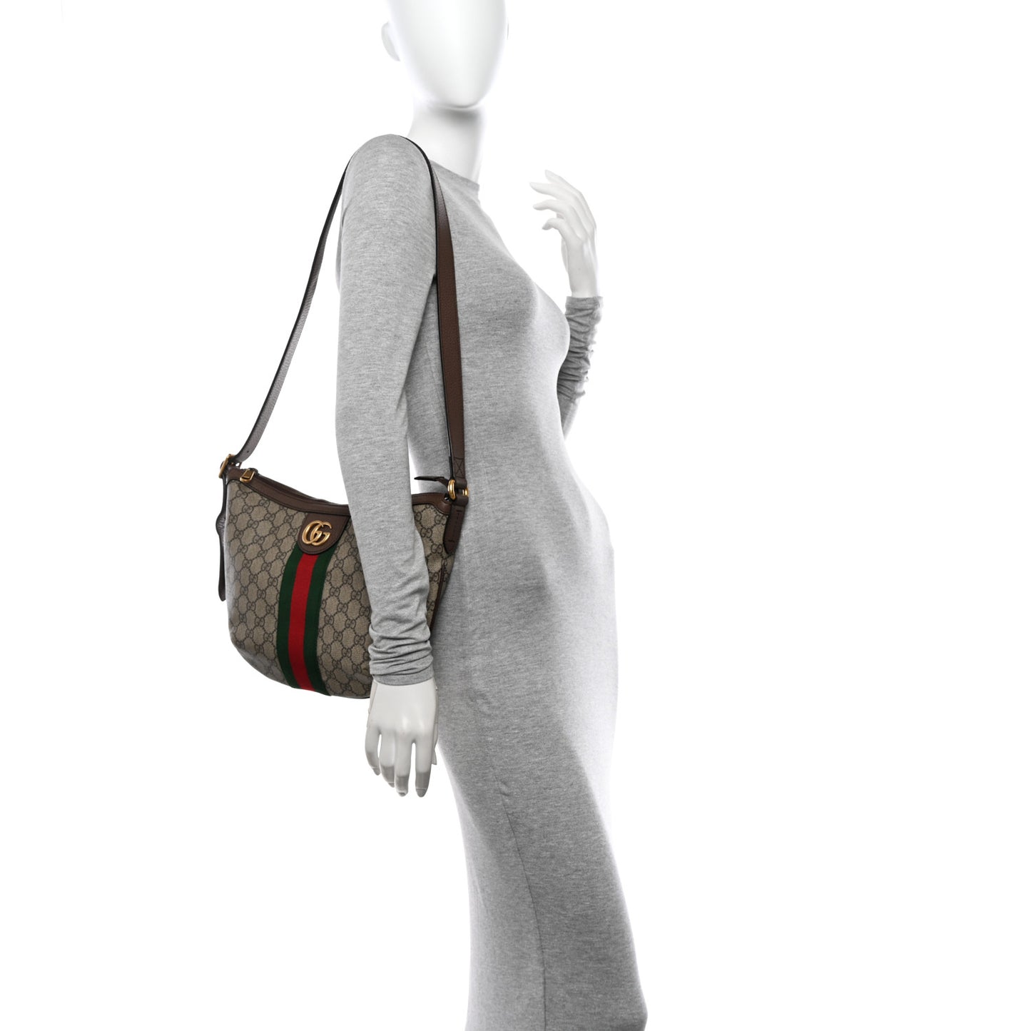 GG Supreme Monogram Web Small Ophidia Half Moon Hobo Brown