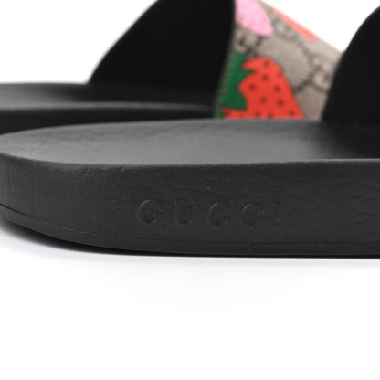 Gucci GG Supreme Monogram Strawberry Slide Sandals 36 Beige Multicolor 6 of 8
