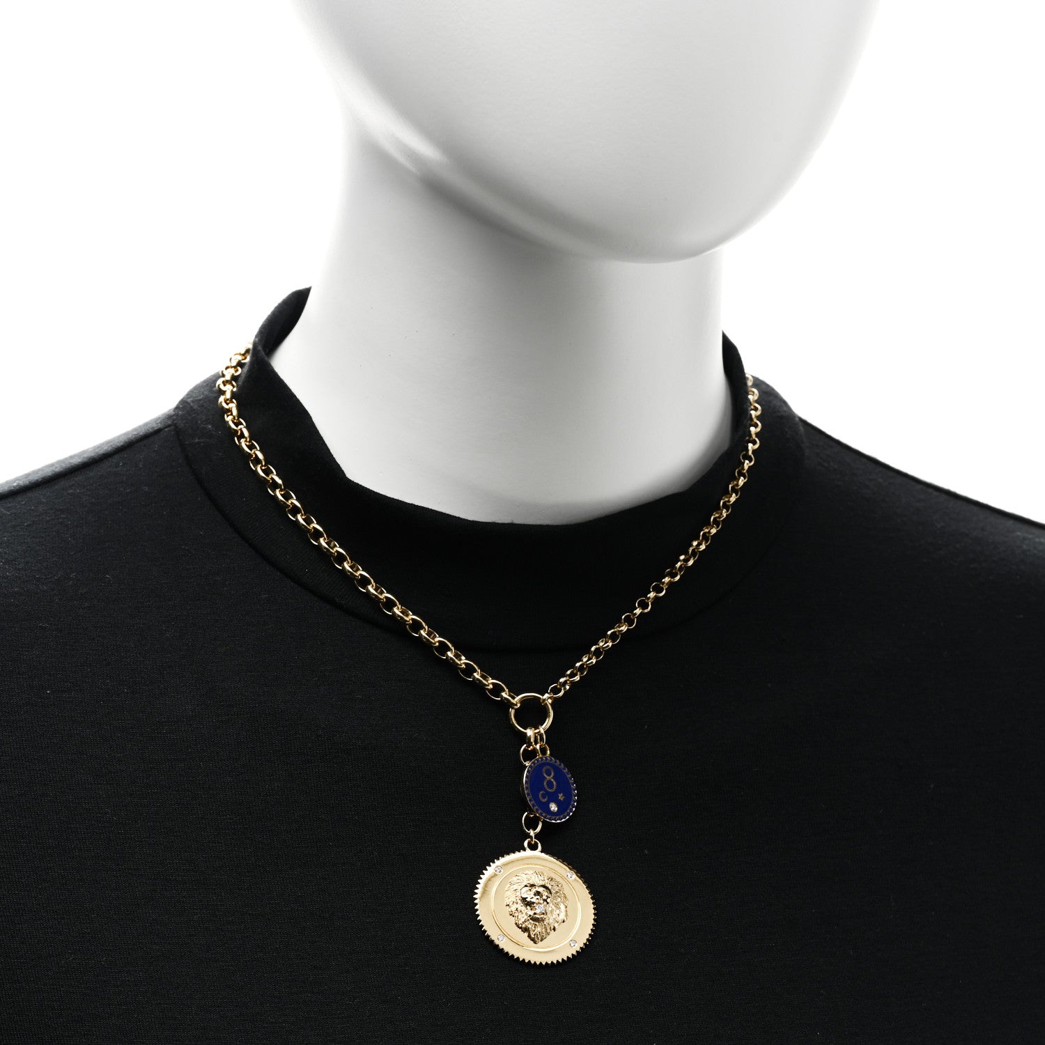 Foundrae 18K Yellow Gold Enamel Large Strength Petite Karma Medallion Heavy Mixed Belcher Extension Chain Necklace Blue 2 of 7