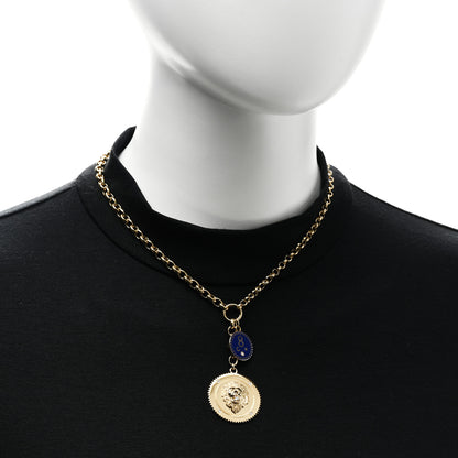 Foundrae 18K Yellow Gold Enamel Large Strength Petite Karma Medallion Heavy Mixed Belcher Extension Chain Necklace Blue 2 of 7