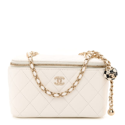 Chanel Lambskin Quilted Enamel CC Pearl Crush Small Vanity Case With Chain White 1 of 10