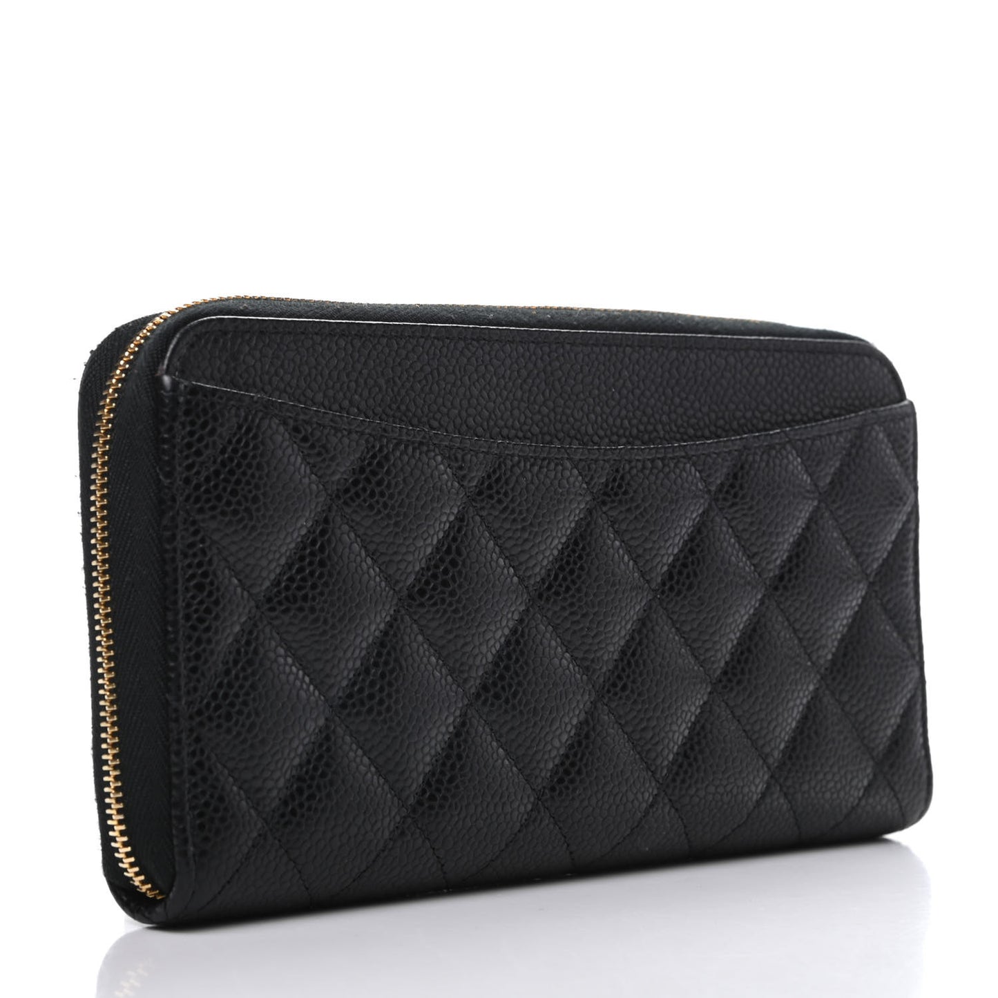 Caviar Quilted Large Gusset Zip Around Wallet Black