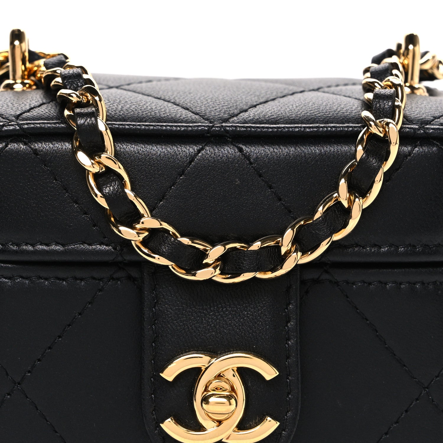 Chanel Lambskin Quilted Vanity Clutch With Chain Black 7 of 9