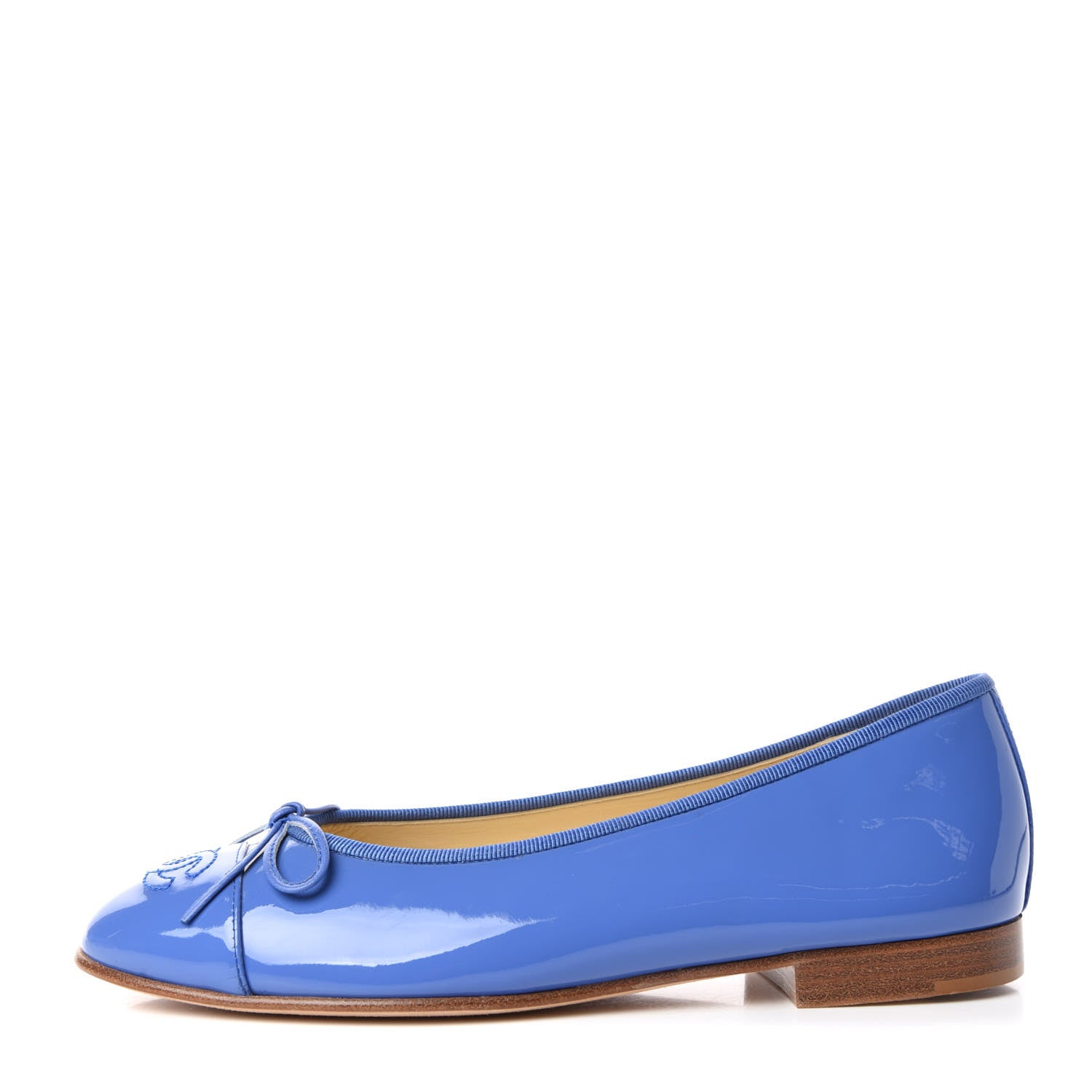 Chanel Patent Calfskin CC Cap Toe Ballerina Flats 37.5 Blue 1 of 8