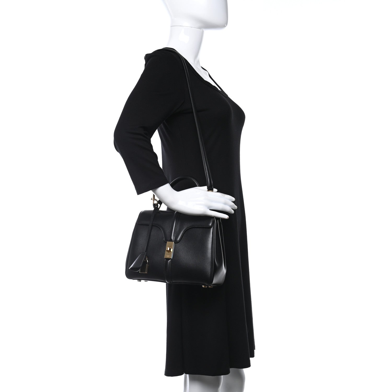 Celine Satinated Calfskin Small 16 Top Handle Bag Black 2 of 10