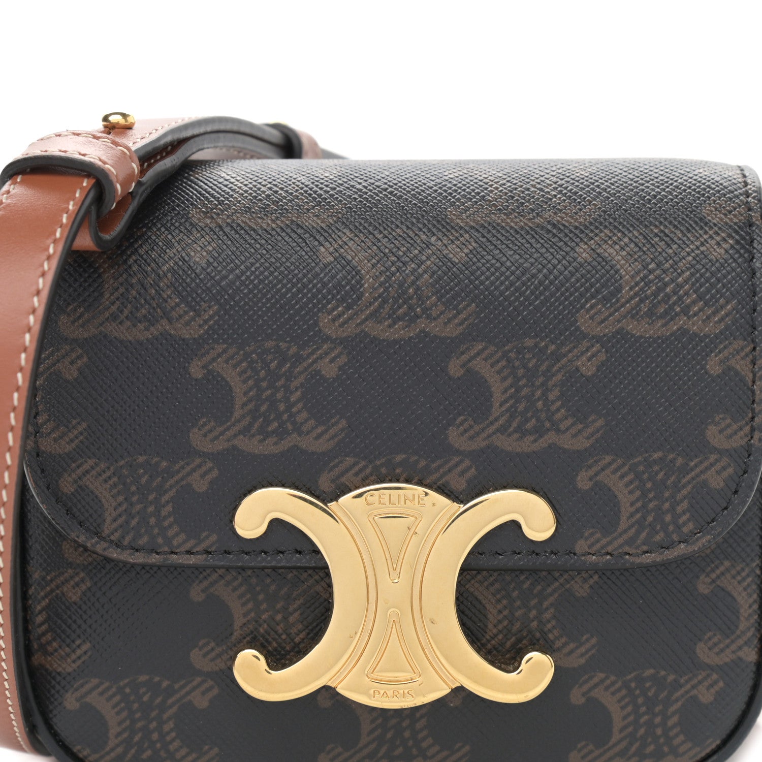 Celine Triomphe Canvas Calfskin Mini Triomphe Tan 9 of 12